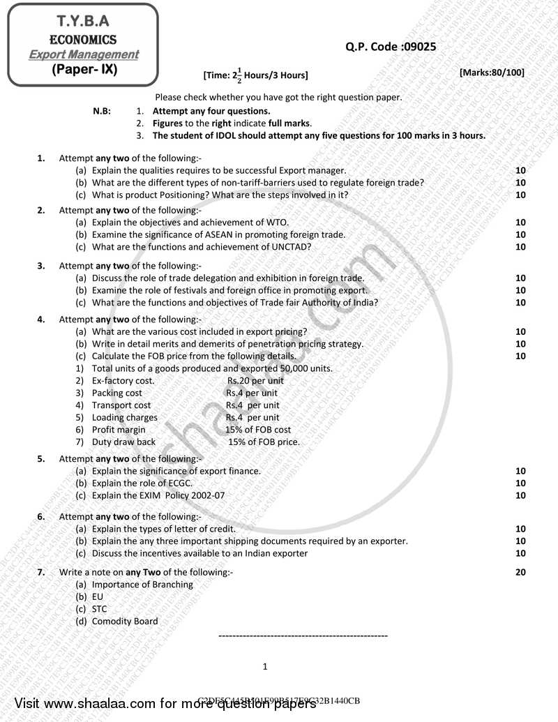 Export Management 2016-2017 - B.A. - 3rd Year (TYBA) - University of Mumbai question paper with PDF download