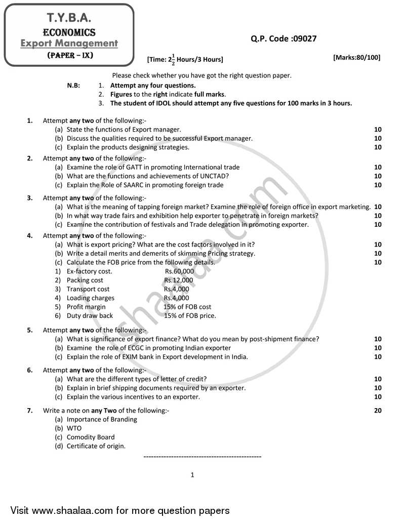 Export Management 2017-2018 - B.A. - 3rd Year (TYBA) - University of Mumbai question paper with PDF download