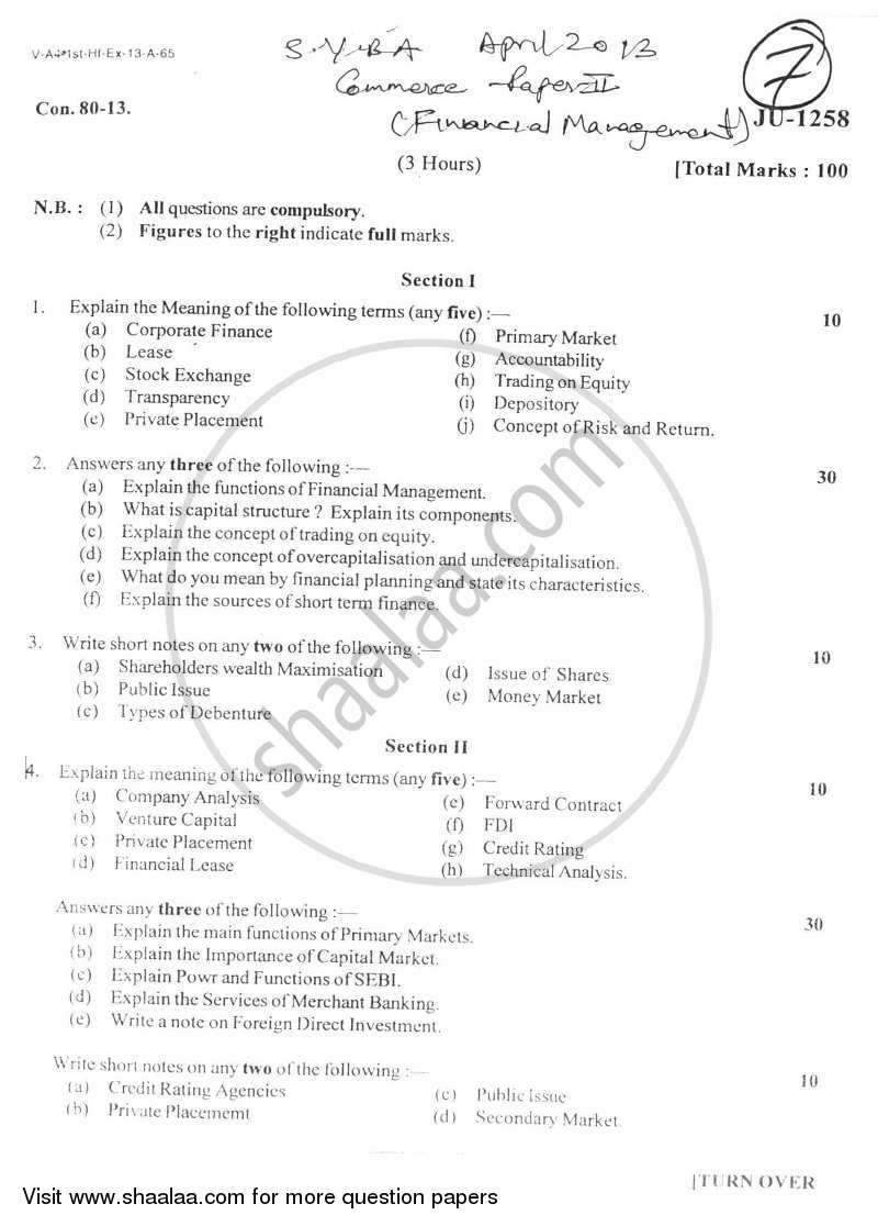 Financial Management 2012-2013 - B.A. - 2nd Year (SYBA) - University of Mumbai question paper with PDF download