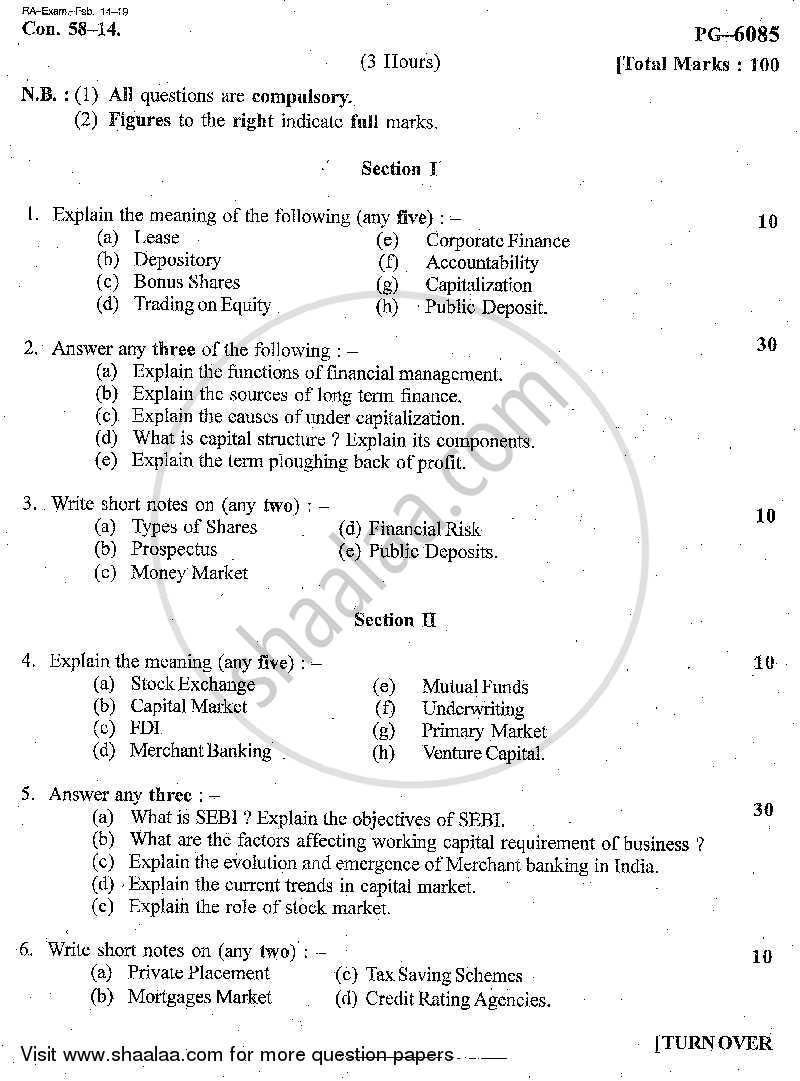 Financial Management 2013-2014 - B.A. - 2nd Year (SYBA) - University of Mumbai question paper with PDF download