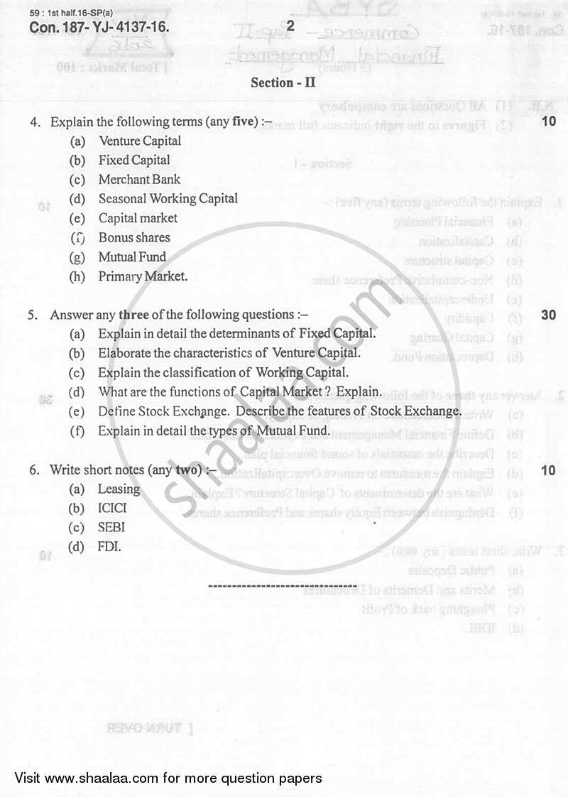 Financial Management 2015-2016 - B.A. - 2nd Year (SYBA) - University of Mumbai question paper with PDF download