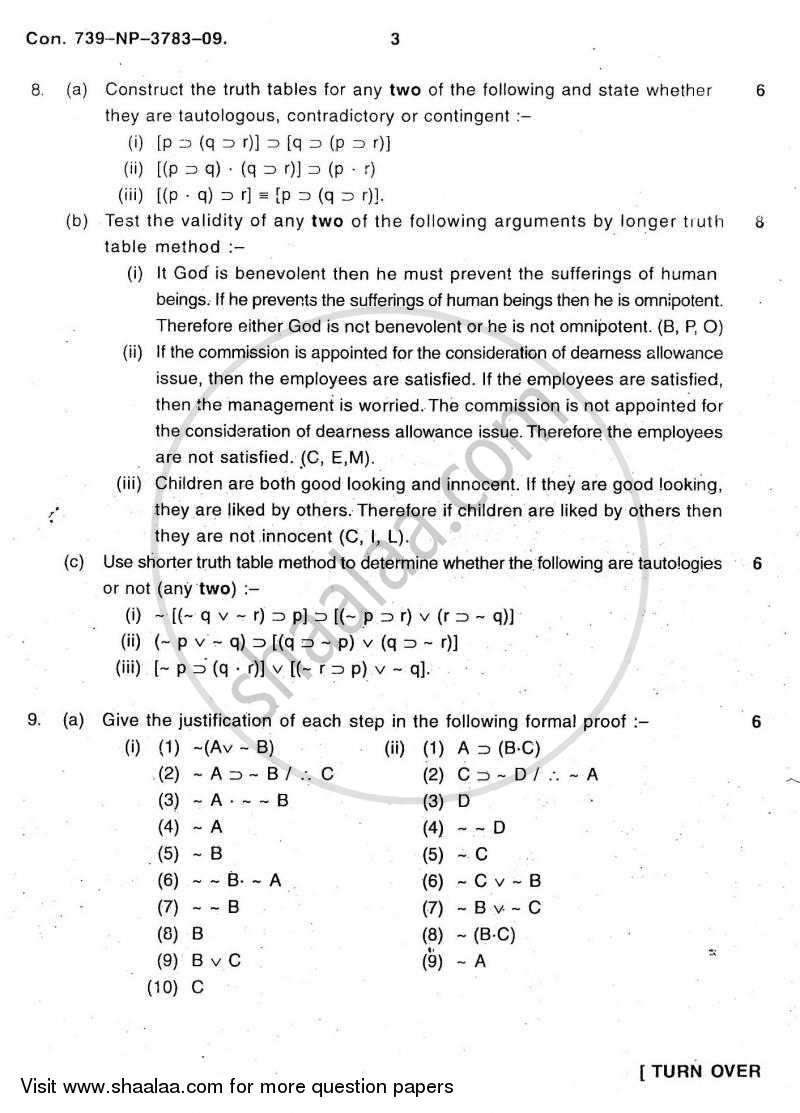 Formal Logic 2008-2009 - B.A. - 3rd Year (TYBA) - University of Mumbai question paper with PDF download