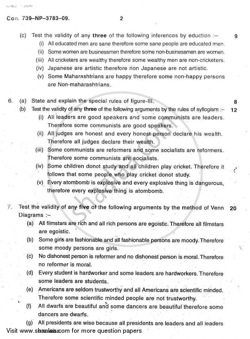 Formal Logic 2008-2009 - B.A. - 3rd Year (TYBA) - University of Mumbai question paper with PDF download