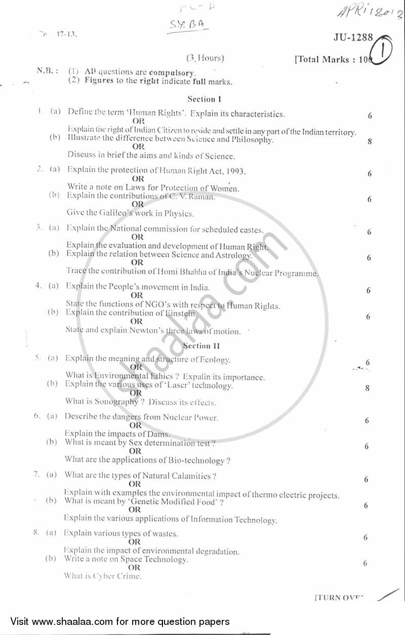 Foundation Course 2 2012-2013 - B.A. - 2nd Year (SYBA) - University of Mumbai question paper with PDF download
