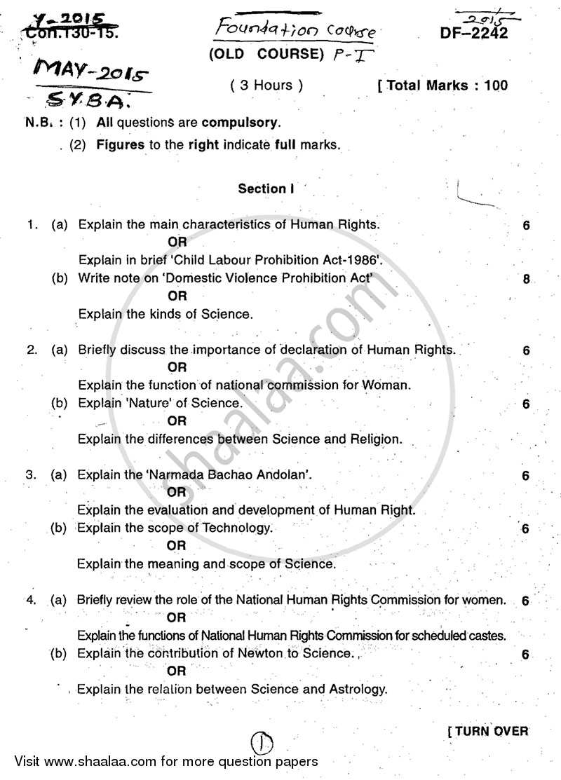 Foundation Course 2 2014-2015 - B.A. - 2nd Year (SYBA) - University of Mumbai question paper with PDF download