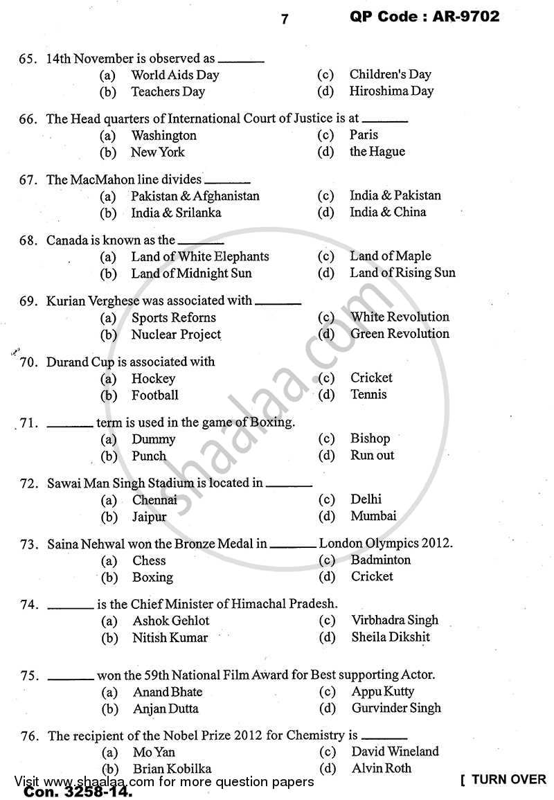General Knowledge and Current Affairs 2013-2014 - B.A. - 3rd Year (TYBA) - University of Mumbai question paper with PDF download