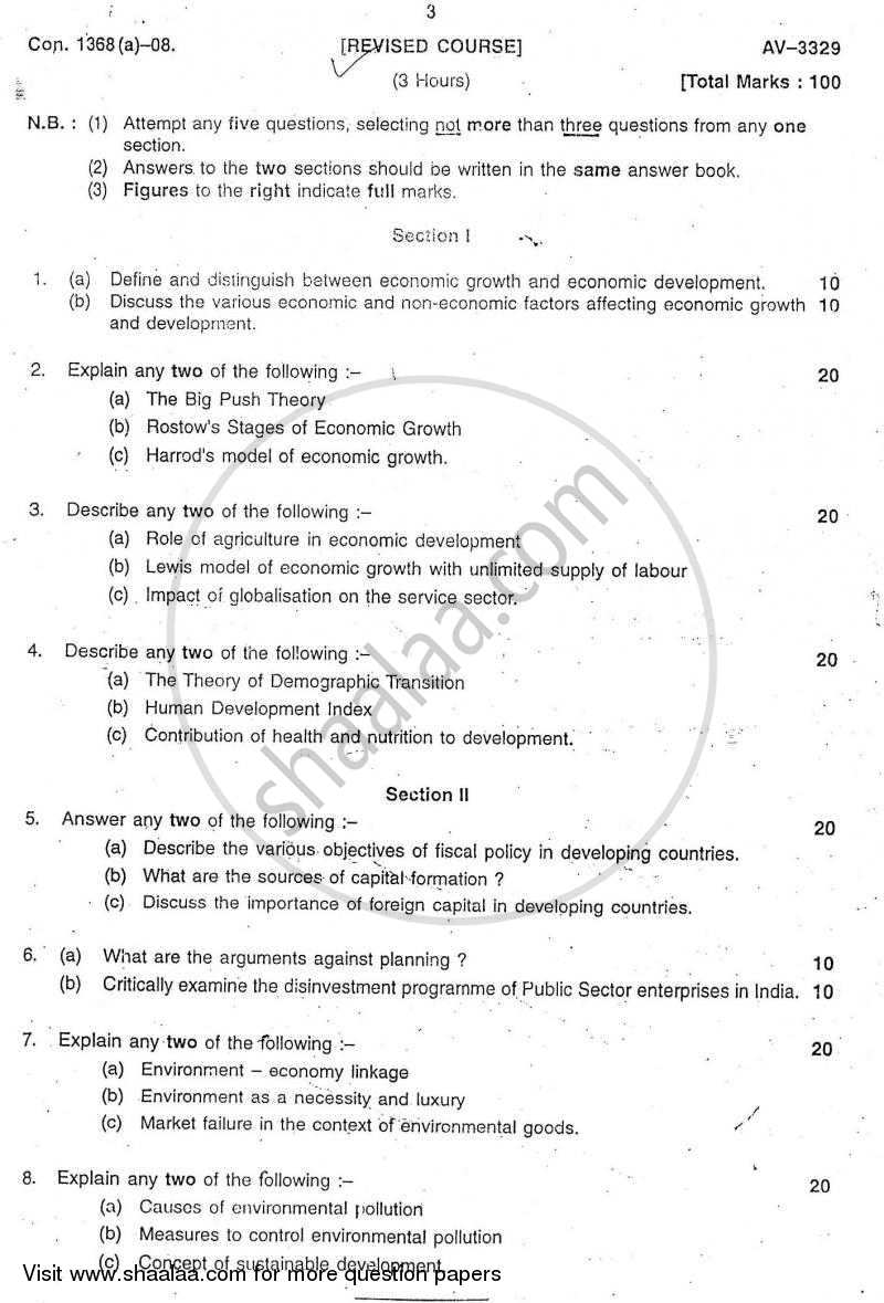 Growth and Development 2007-2008 - B.A. - 3rd Year (TYBA) - University of Mumbai question paper with PDF download