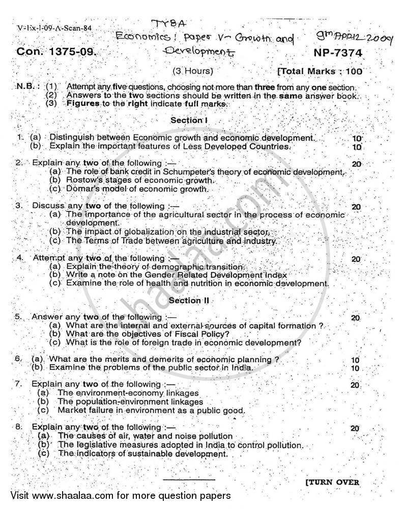 Growth and Development 2008-2009 - B.A. - 3rd Year (TYBA) - University of Mumbai question paper with PDF download