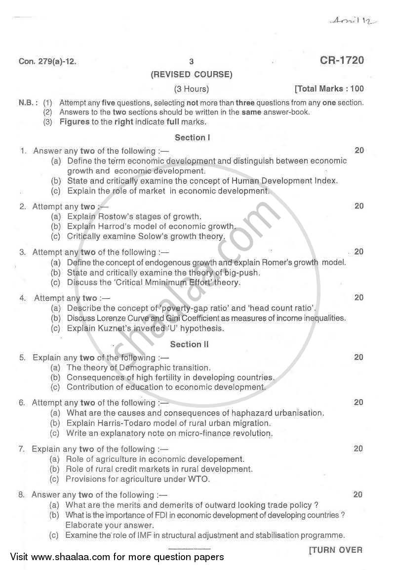 Growth and Development 2011-2012 - B.A. - 3rd Year (TYBA) - University of Mumbai question paper with PDF download