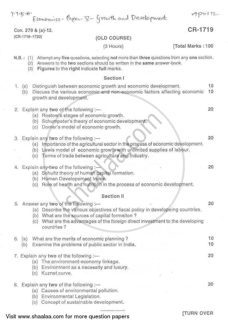 Growth and Development 2011-2012 - B.A. - 3rd Year (TYBA) - University of Mumbai question paper with PDF download