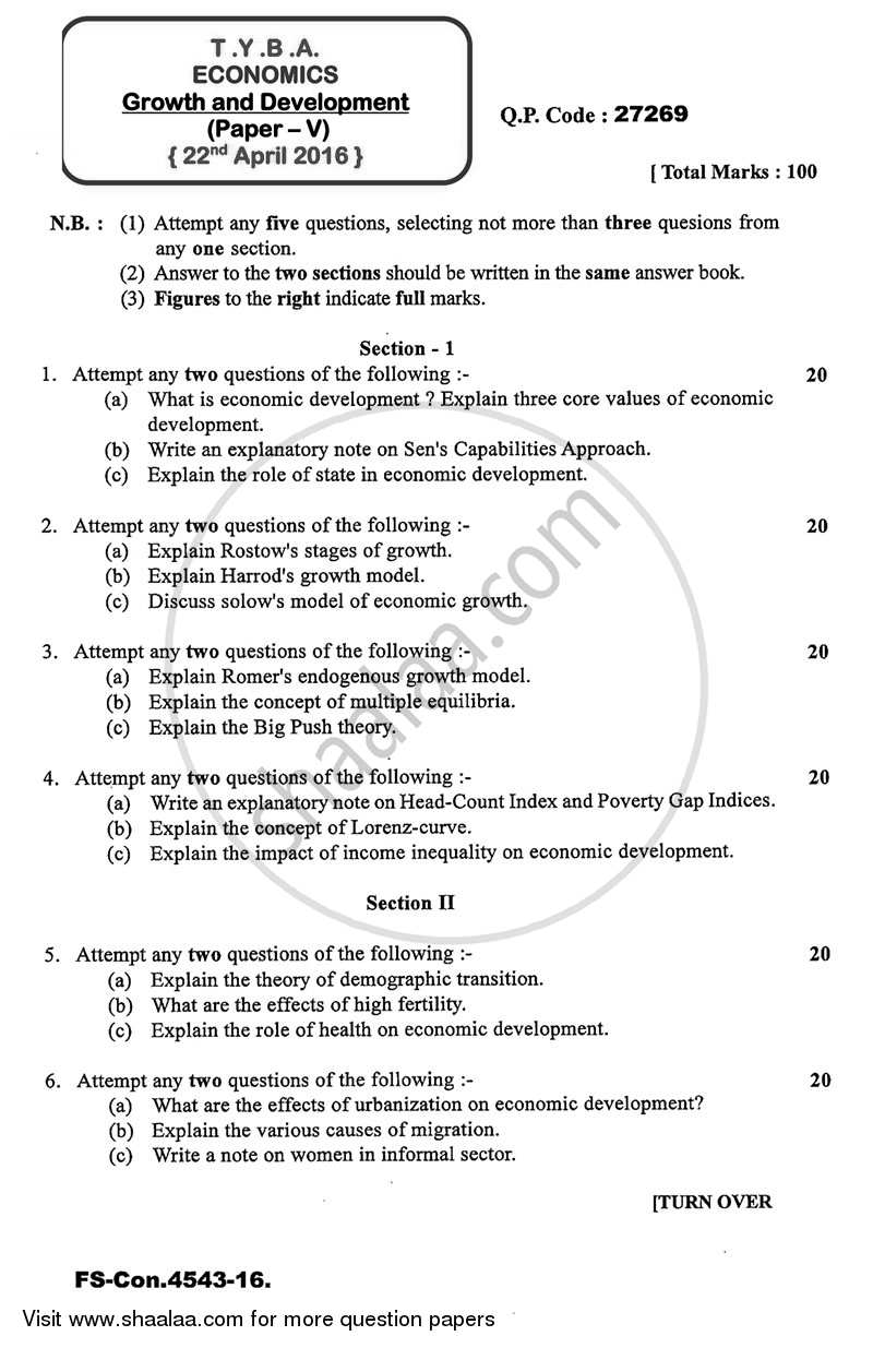 Growth and Development 2015-2016 - B.A. - 3rd Year (TYBA) - University of Mumbai question paper with PDF download