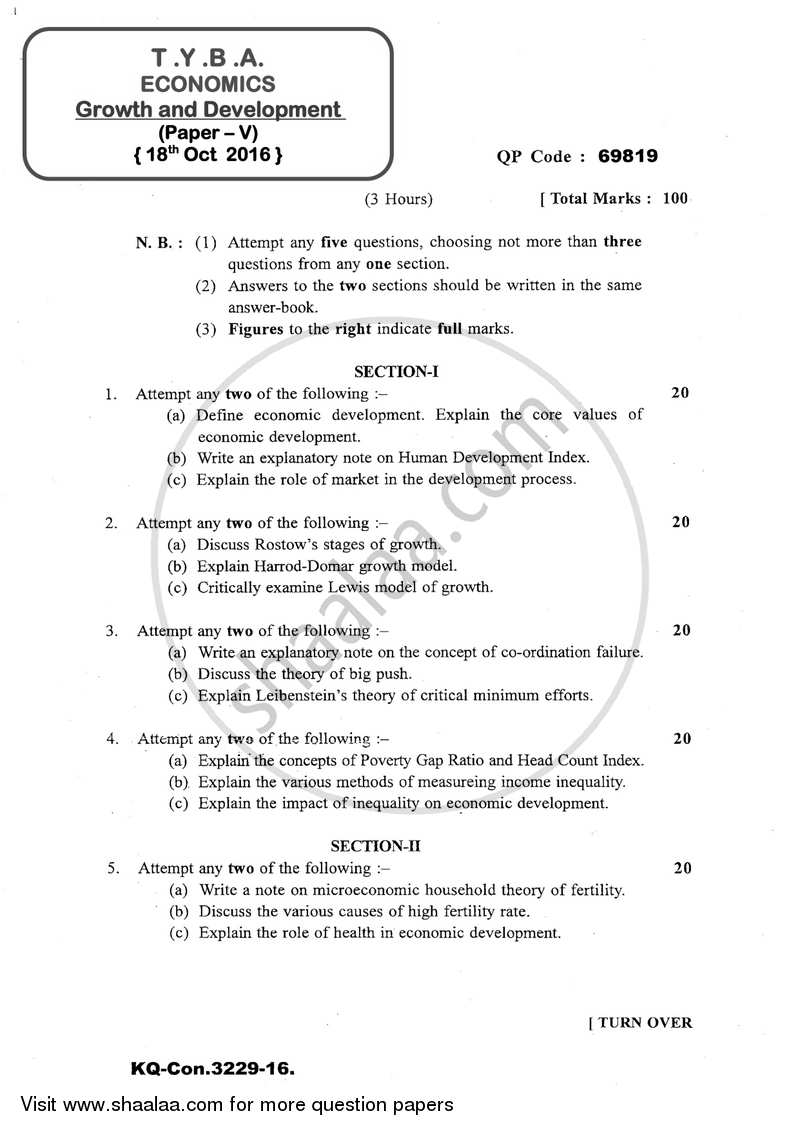 Growth and Development 2016-2017 - B.A. - 3rd Year (TYBA) - University of Mumbai question paper with PDF download
