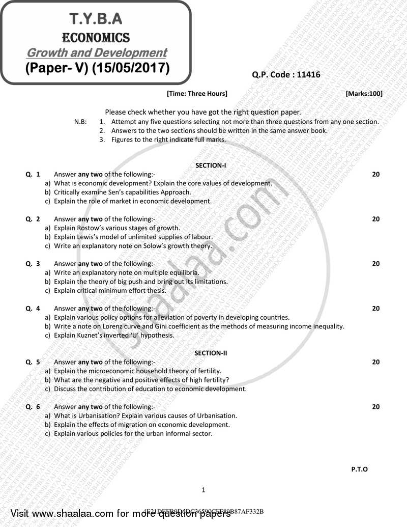 Growth and Development 2016-2017 - B.A. - 3rd Year (TYBA) - University of Mumbai question paper with PDF download