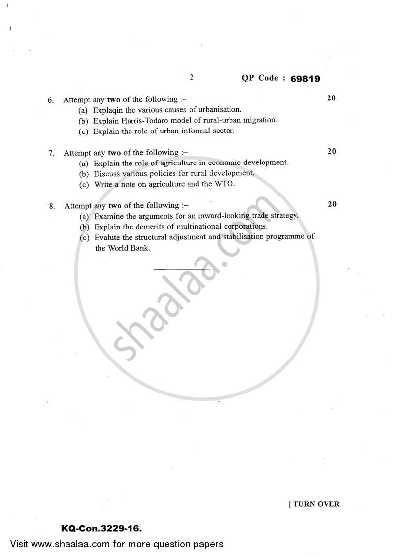 Growth and Development 2016-2017 - B.A. - 3rd Year (TYBA) - University of Mumbai question paper with PDF download