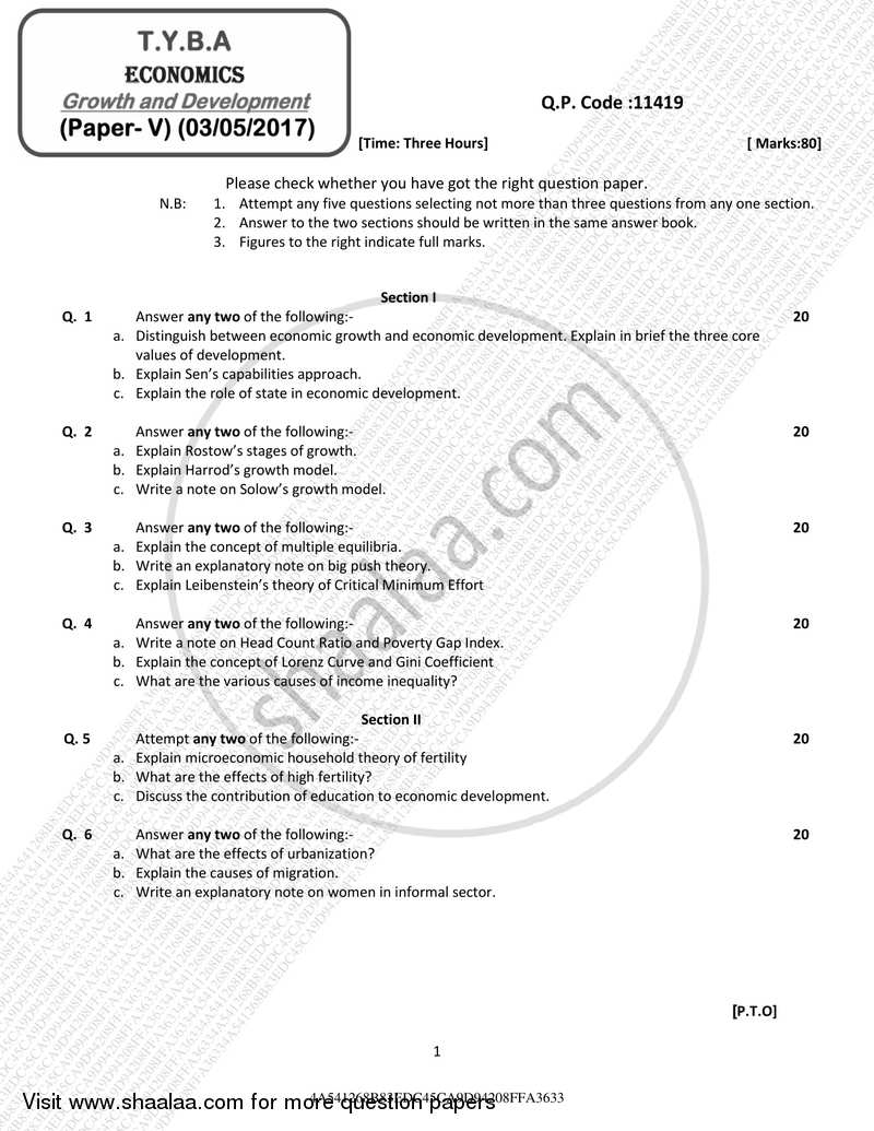 Growth and Development 2016-2017 - B.A. - 3rd Year (TYBA) - University of Mumbai question paper with PDF download