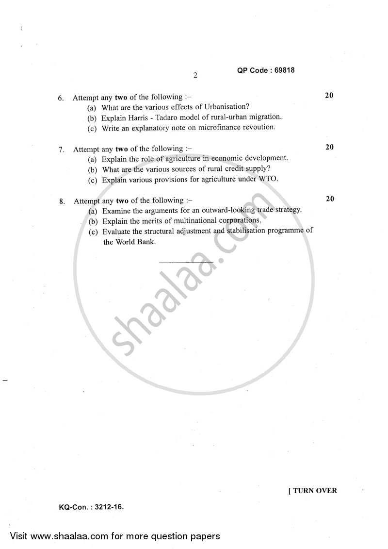 Growth and Development 2016-2017 - B.A. - 3rd Year (TYBA) - University of Mumbai question paper with PDF download