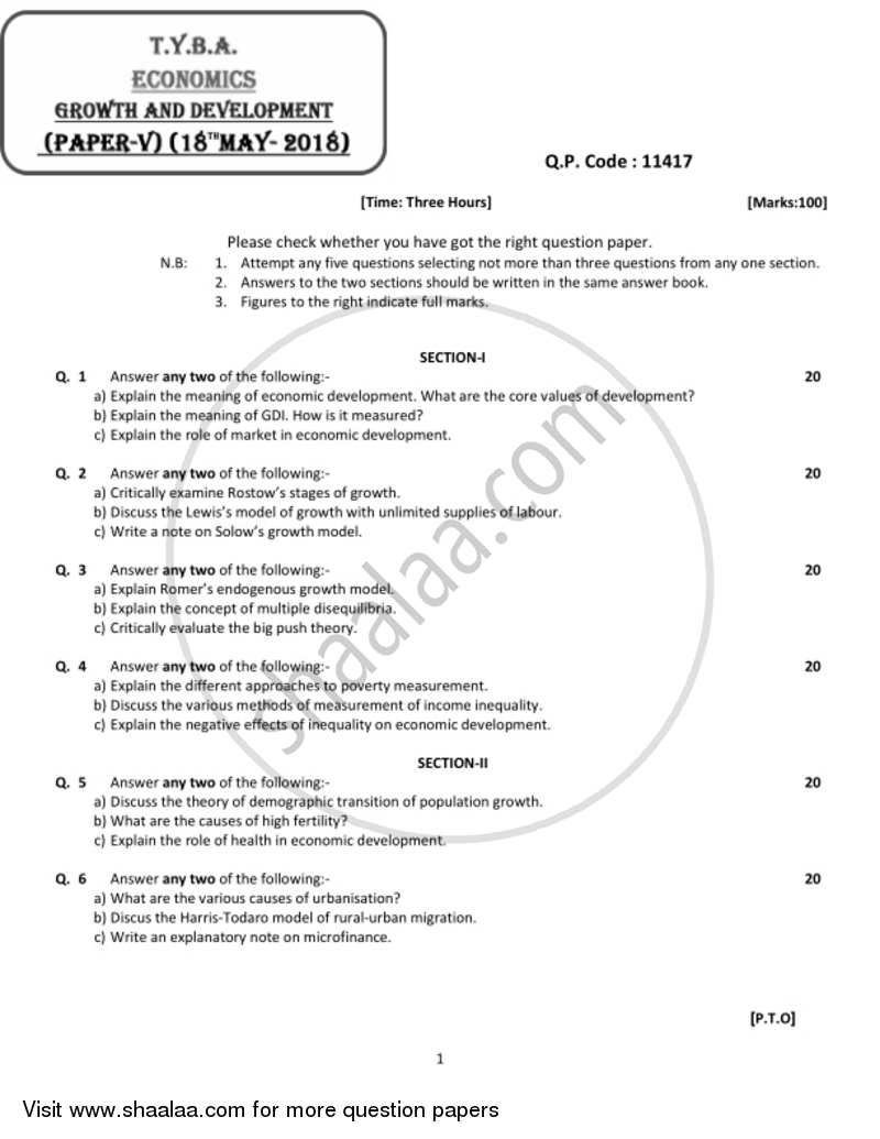 Growth and Development 2017-2018 - B.A. - 3rd Year (TYBA) - University of Mumbai question paper with PDF download