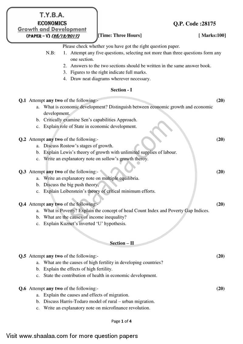 Growth and Development 2017-2018 - B.A. - 3rd Year (TYBA) - University of Mumbai question paper with PDF download