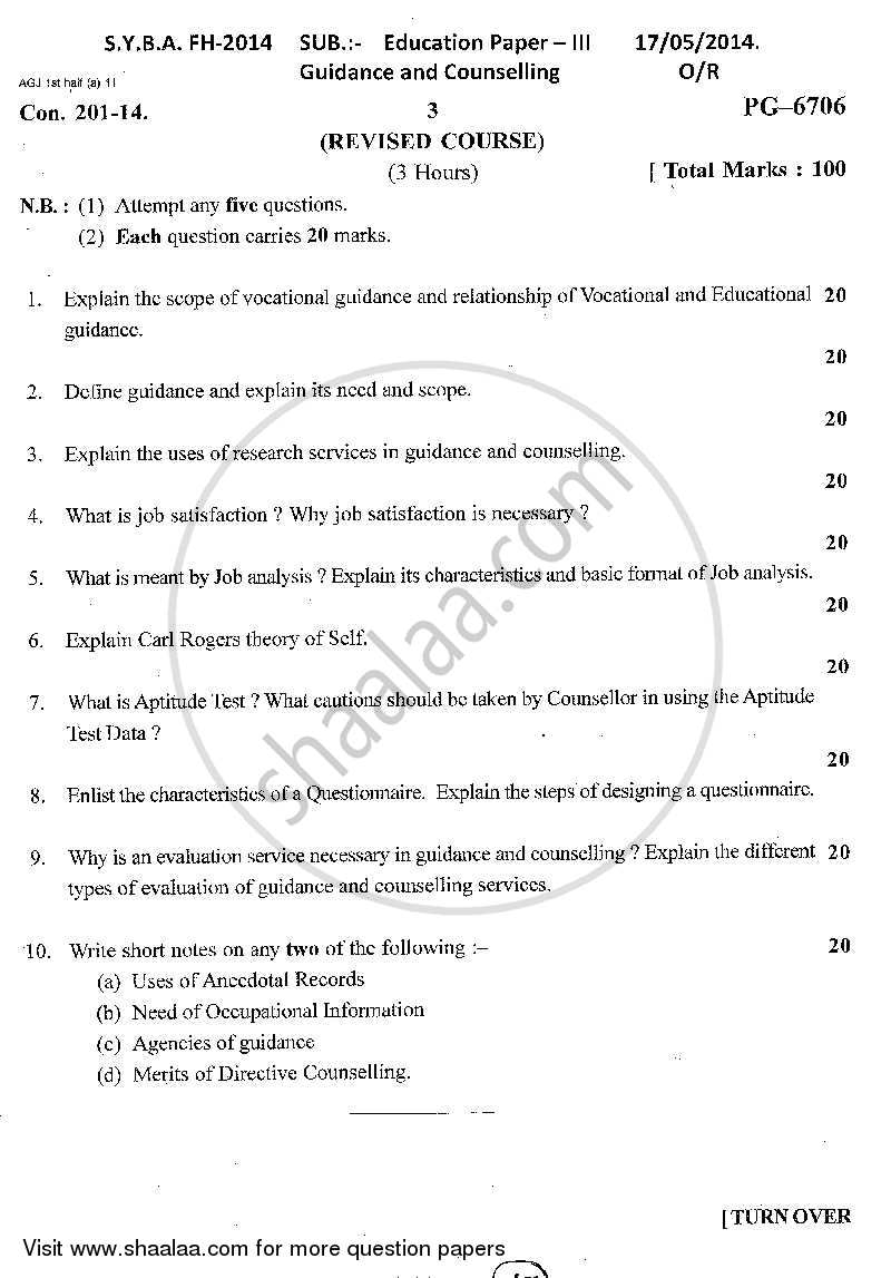 Guidance and Counselling 2013-2014 - B.A. - 2nd Year (SYBA) - University of Mumbai question paper with PDF download