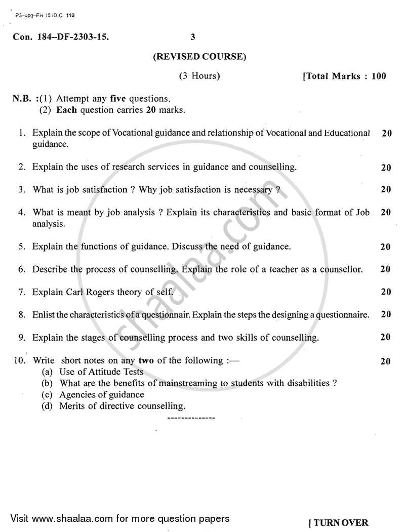 Guidance and Counselling 2014-2015 - B.A. - 2nd Year (SYBA) - University of Mumbai question paper with PDF download
