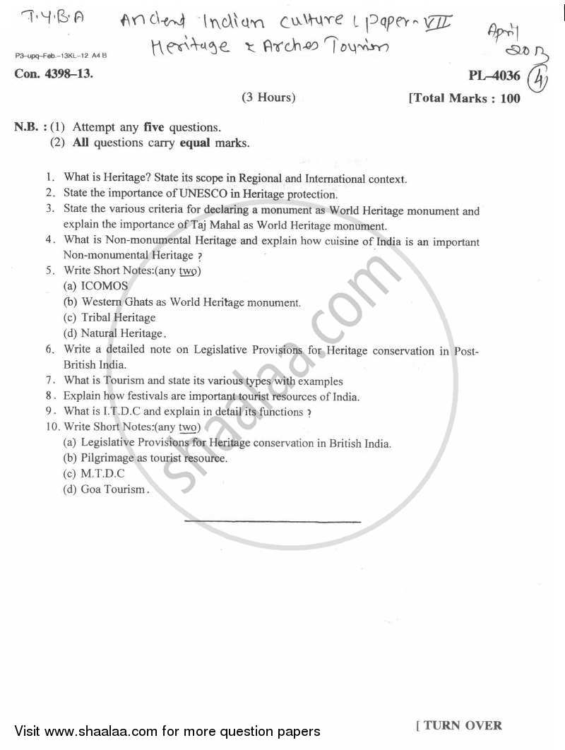 Heritage Tourism 2012-2013 - B.A. - Semester 6 (TYBA) - University of Mumbai question paper with PDF download