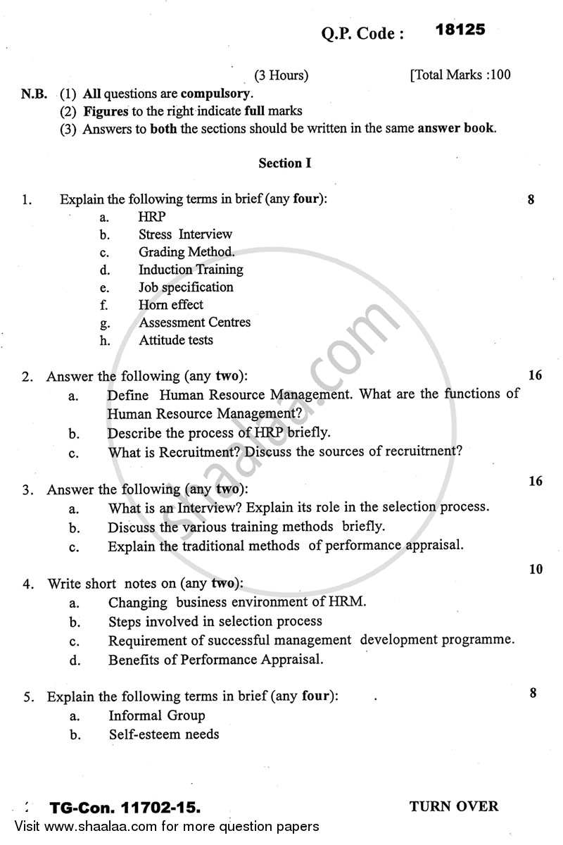 Human Resource Management 2014-2015 - B.A. - 3rd Year (TYBA) - University of Mumbai question paper with PDF download