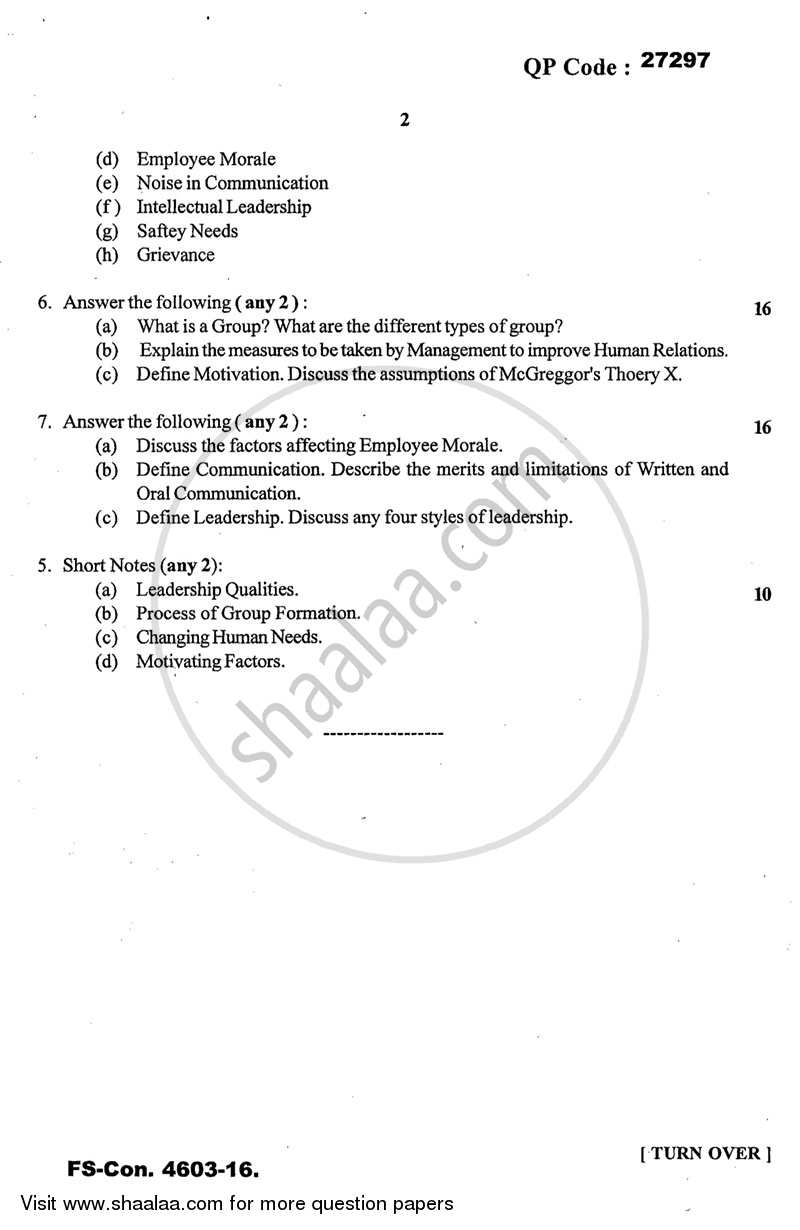 Human Resource Management 2015-2016 - B.A. - 3rd Year (TYBA) - University of Mumbai question paper with PDF download