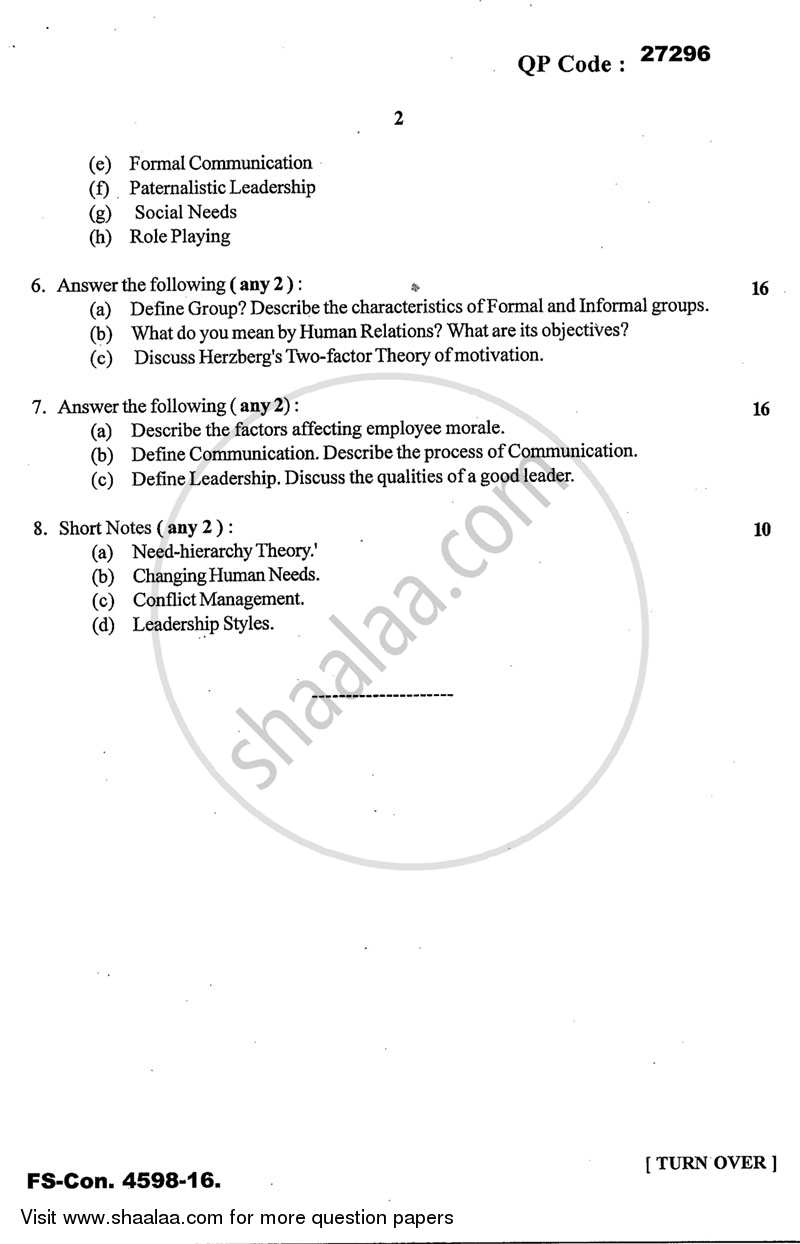 Human Resource Management 2015-2016 - B.A. - 3rd Year (TYBA) - University of Mumbai question paper with PDF download