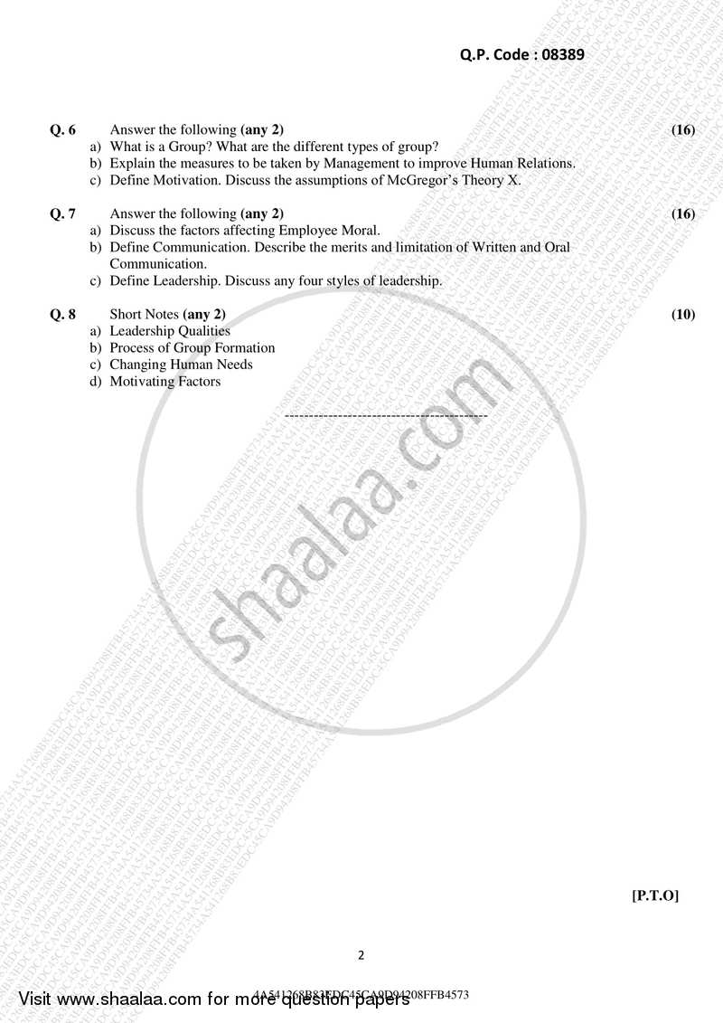 Human Resource Management 2016-2017 - B.A. - 3rd Year (TYBA) - University of Mumbai question paper with PDF download