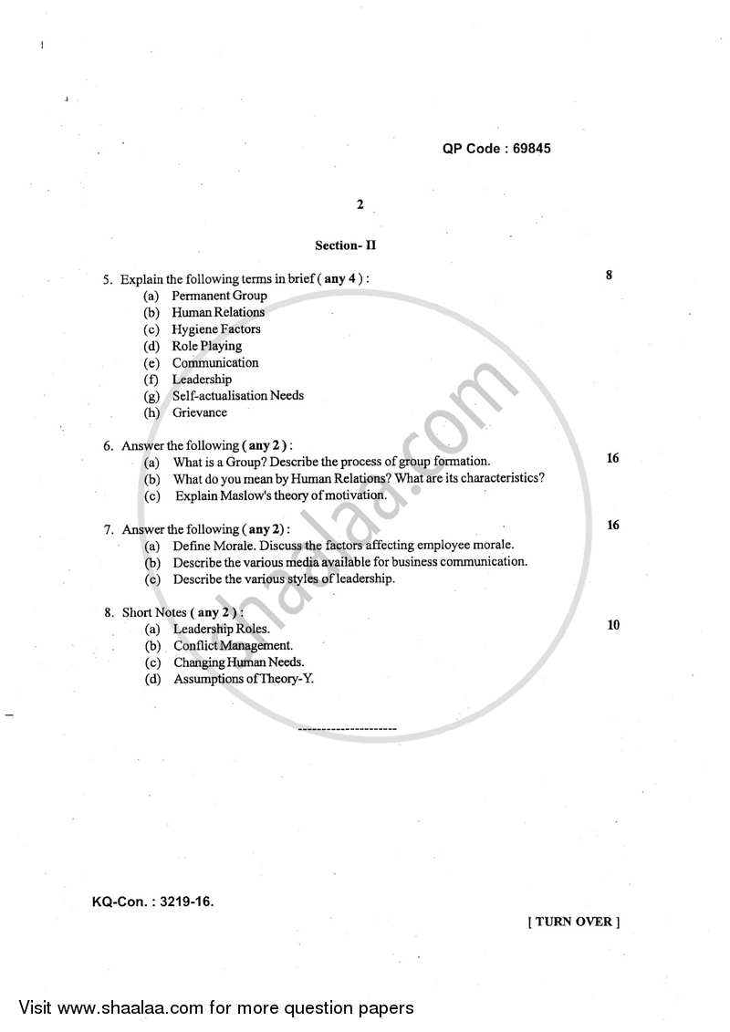 Human Resource Management 2016-2017 - B.A. - 3rd Year (TYBA) - University of Mumbai question paper with PDF download