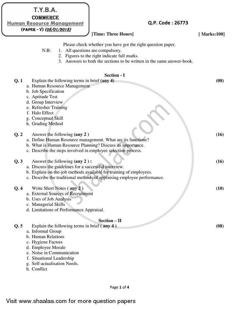 Human Resource Management 2017-2018 - B.A. - 3rd Year (TYBA) - University of Mumbai question paper with PDF download