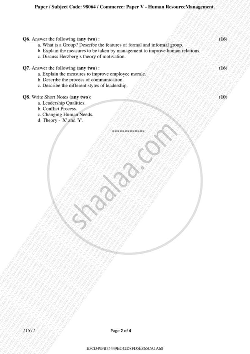 Human Resource Management 2018-2019 - B.A. - 3rd Year (TYBA) - University of Mumbai question paper with PDF download