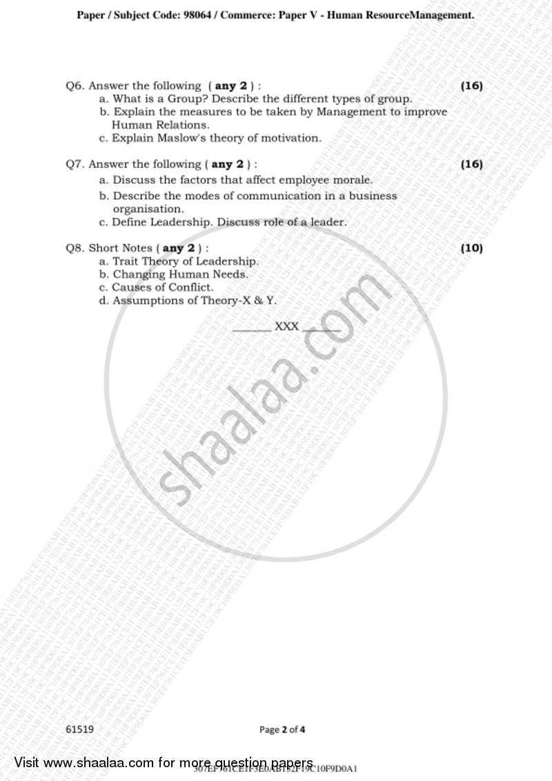 Human Resource Management 2018-2019 - B.A. - 3rd Year (TYBA) - University of Mumbai question paper with PDF download