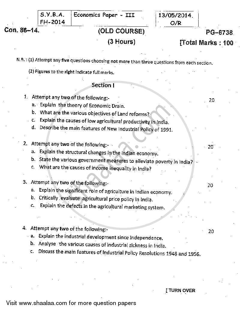 Indian Economics 2013-2014 - B.A. - 2nd Year (SYBA) - University of Mumbai question paper with PDF download