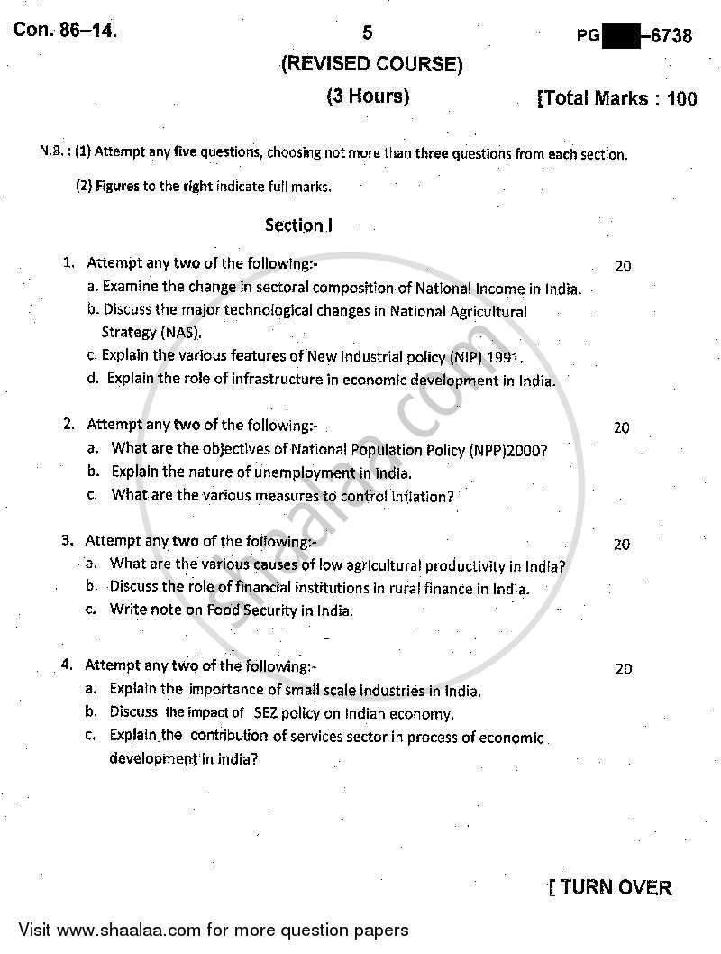 Indian Economics 2013-2014 - B.A. - 2nd Year (SYBA) - University of Mumbai question paper with PDF download