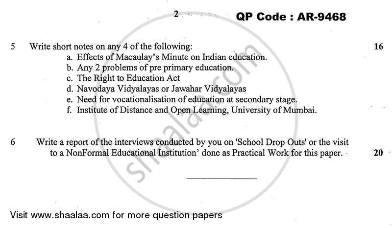 Indian Education System, Structure and Problem 2013-2014 - B.A. - 3rd Year (TYBA) - University of Mumbai question paper with PDF download