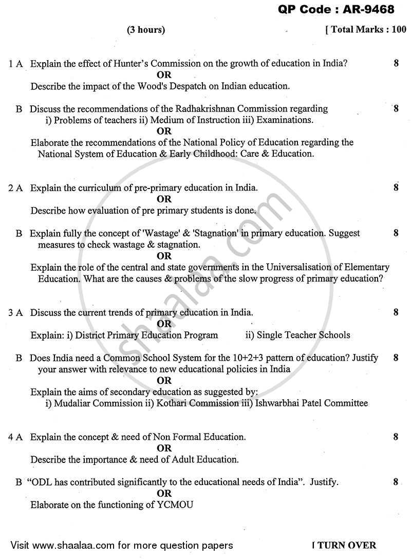 Indian Education System, Structure and Problem 2013-2014 - B.A. - 3rd Year (TYBA) - University of Mumbai question paper with PDF download