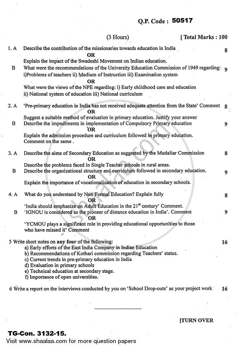 Indian Education System, Structure and Problem 2014-2015 - B.A. - 3rd Year (TYBA) - University of Mumbai question paper with PDF download