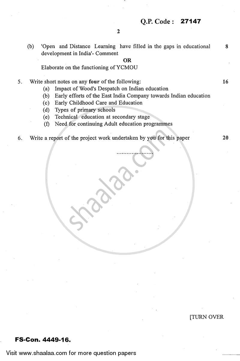 Indian Education System, Structure and Problem 2015-2016 - B.A. - 3rd Year (TYBA) - University of Mumbai question paper with PDF download