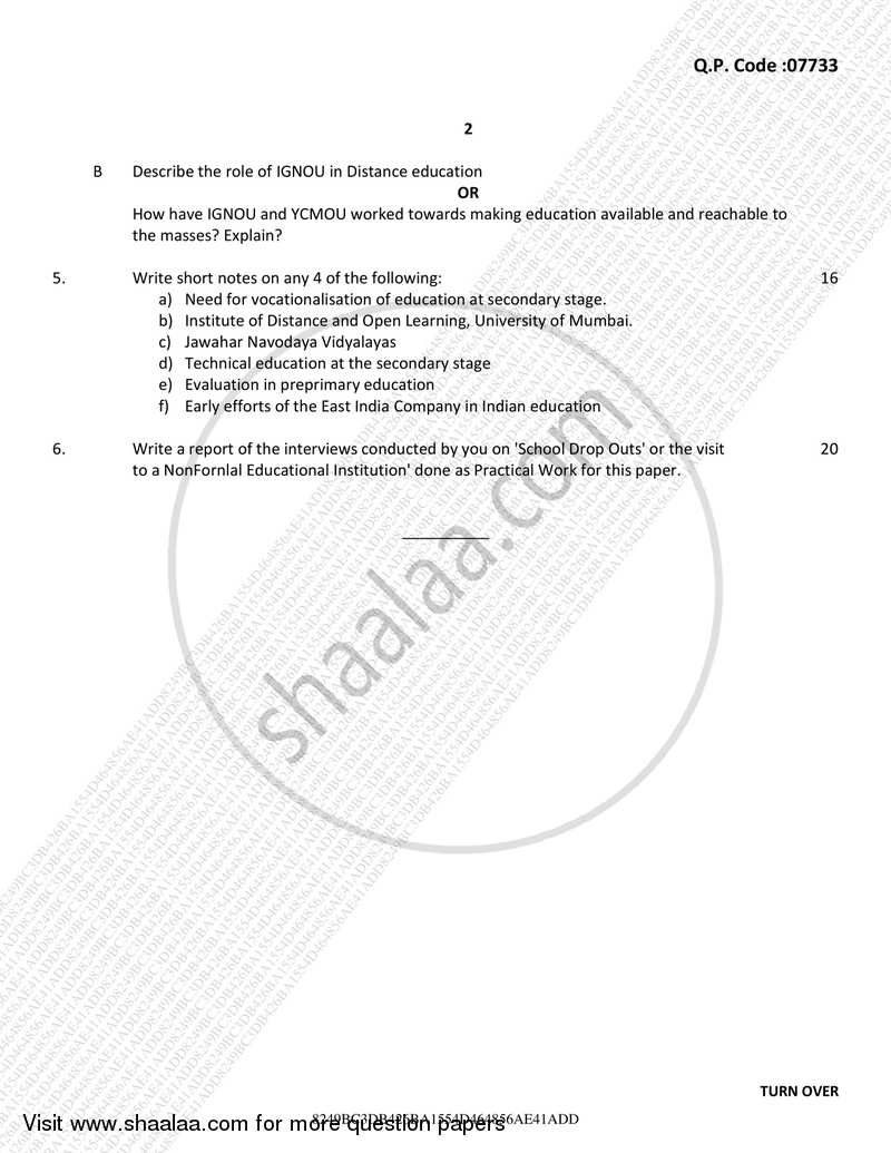 Indian Education System, Structure and Problem 2016-2017 - B.A. - 3rd Year (TYBA) - University of Mumbai question paper with PDF download