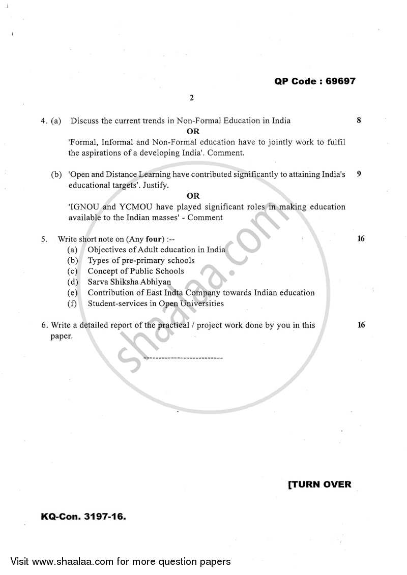 Indian Education System, Structure and Problem 2016-2017 - B.A. - 3rd Year (TYBA) - University of Mumbai question paper with PDF download