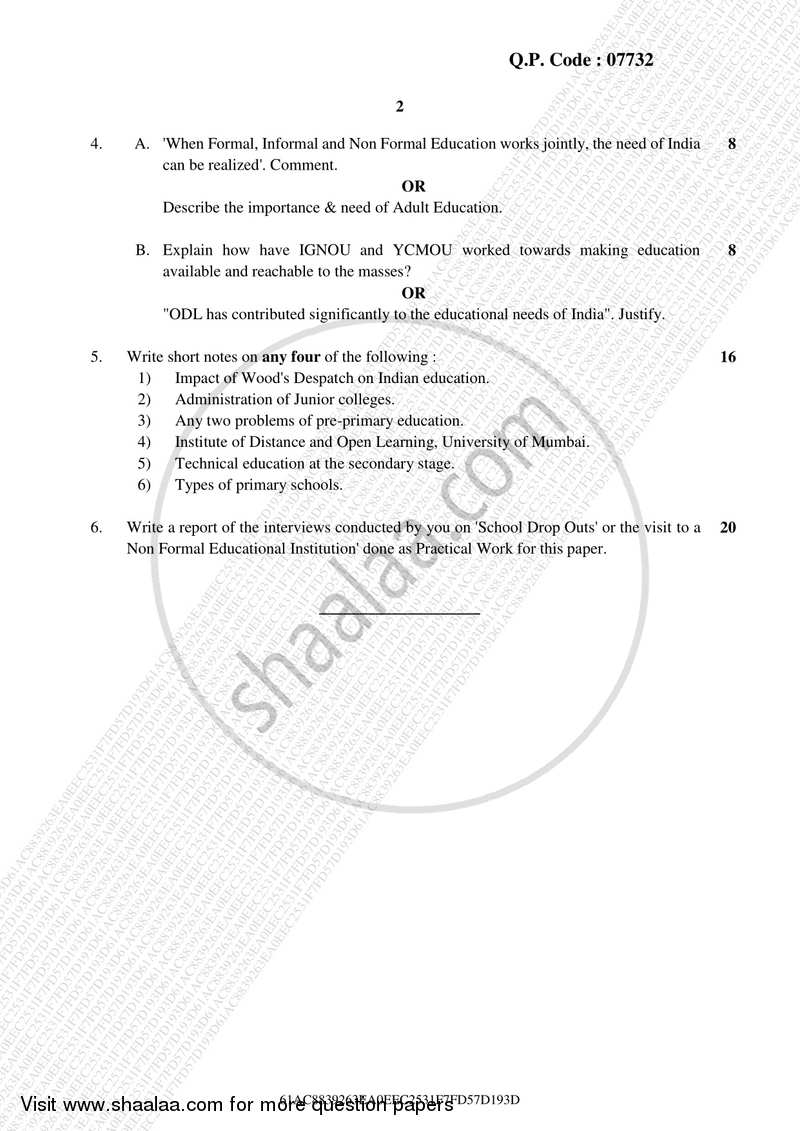 Indian Education System, Structure and Problem 2016-2017 - B.A. - 3rd Year (TYBA) - University of Mumbai question paper with PDF download