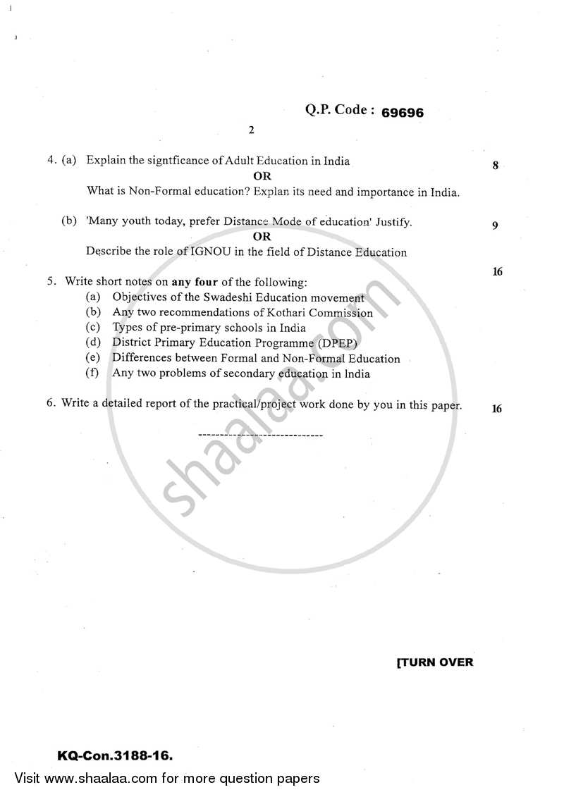 Indian Education System, Structure and Problem 2016-2017 - B.A. - 3rd Year (TYBA) - University of Mumbai question paper with PDF download