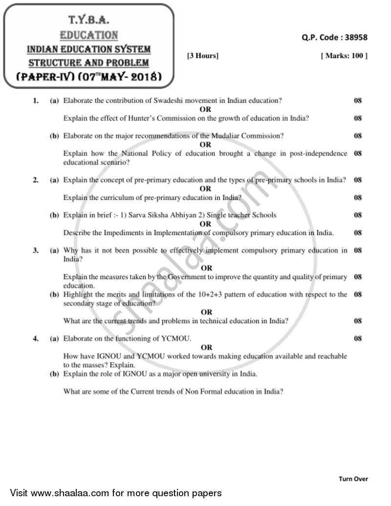 Indian Education System, Structure and Problem 2017-2018 - B.A. - 3rd Year (TYBA) - University of Mumbai question paper with PDF download