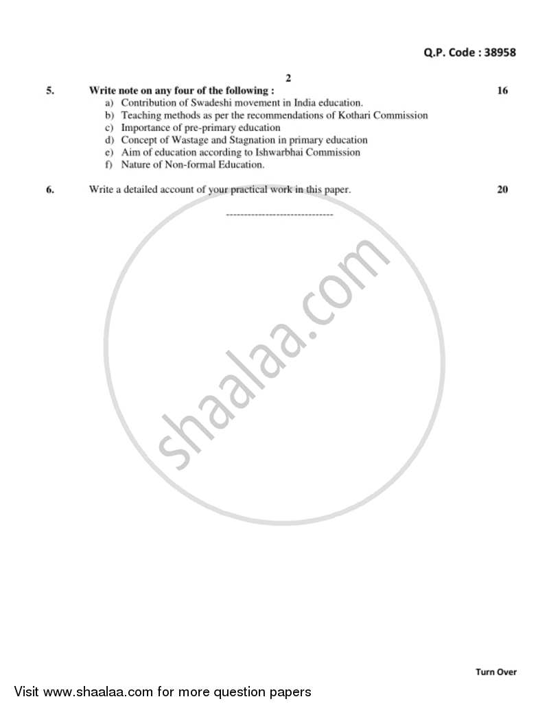 Indian Education System, Structure and Problem 2017-2018 - B.A. - 3rd Year (TYBA) - University of Mumbai question paper with PDF download