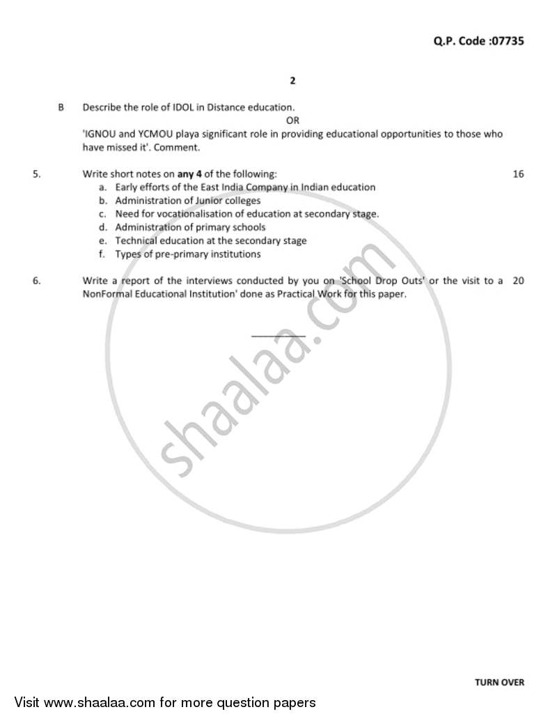 Indian Education System, Structure and Problem 2017-2018 - B.A. - 3rd Year (TYBA) - University of Mumbai question paper with PDF download