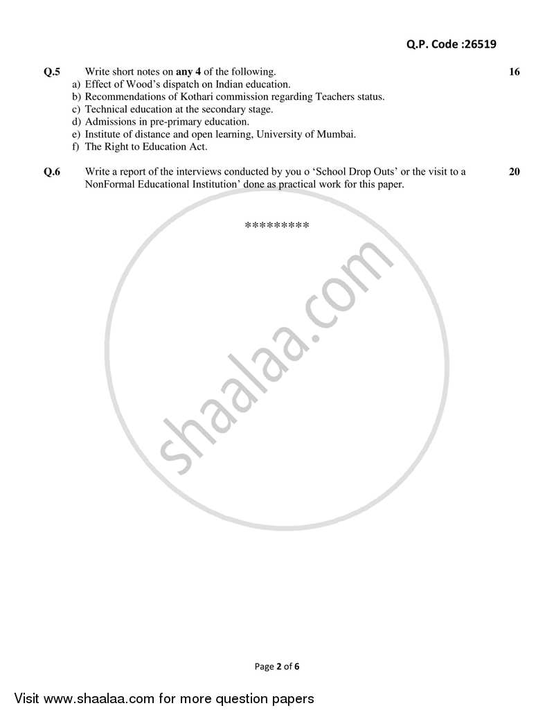 Indian Education System, Structure and Problem 2017-2018 - B.A. - 3rd Year (TYBA) - University of Mumbai question paper with PDF download