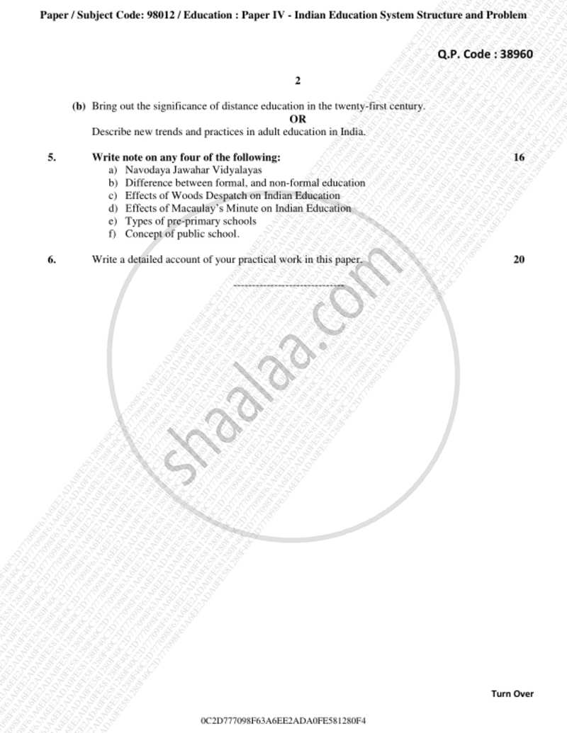 Indian Education System, Structure and Problem 2018-2019 - B.A. - 3rd Year (TYBA) - University of Mumbai question paper with PDF download