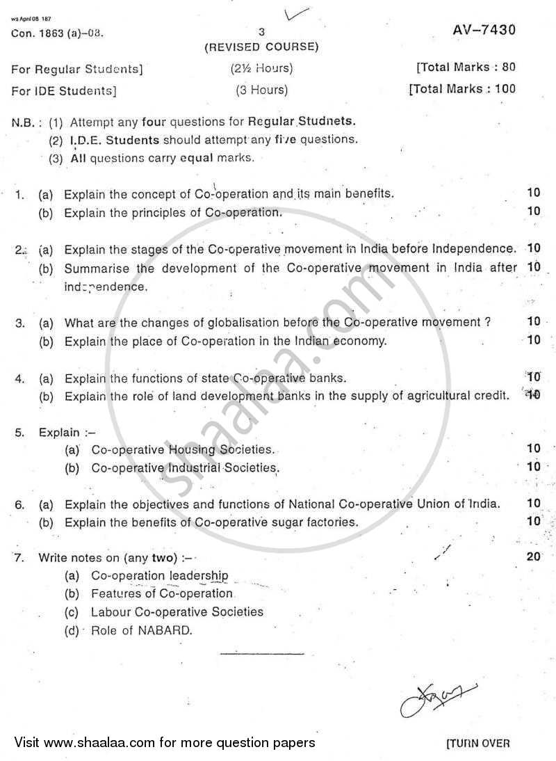 Indian Financial System 2007-2008 - B.A. - Semester 6 (TYBA) - University of Mumbai question paper with PDF download