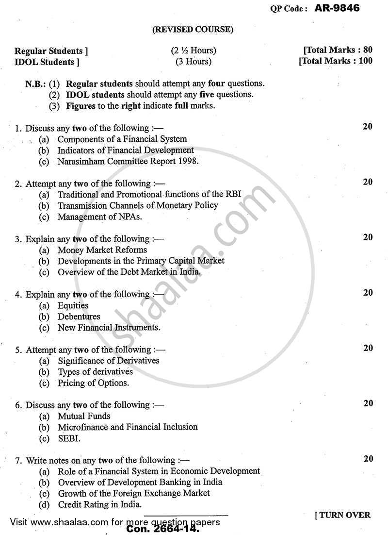 Indian Financial System 2013-2014 - B.A. - Semester 6 (TYBA) - University of Mumbai question paper with PDF download